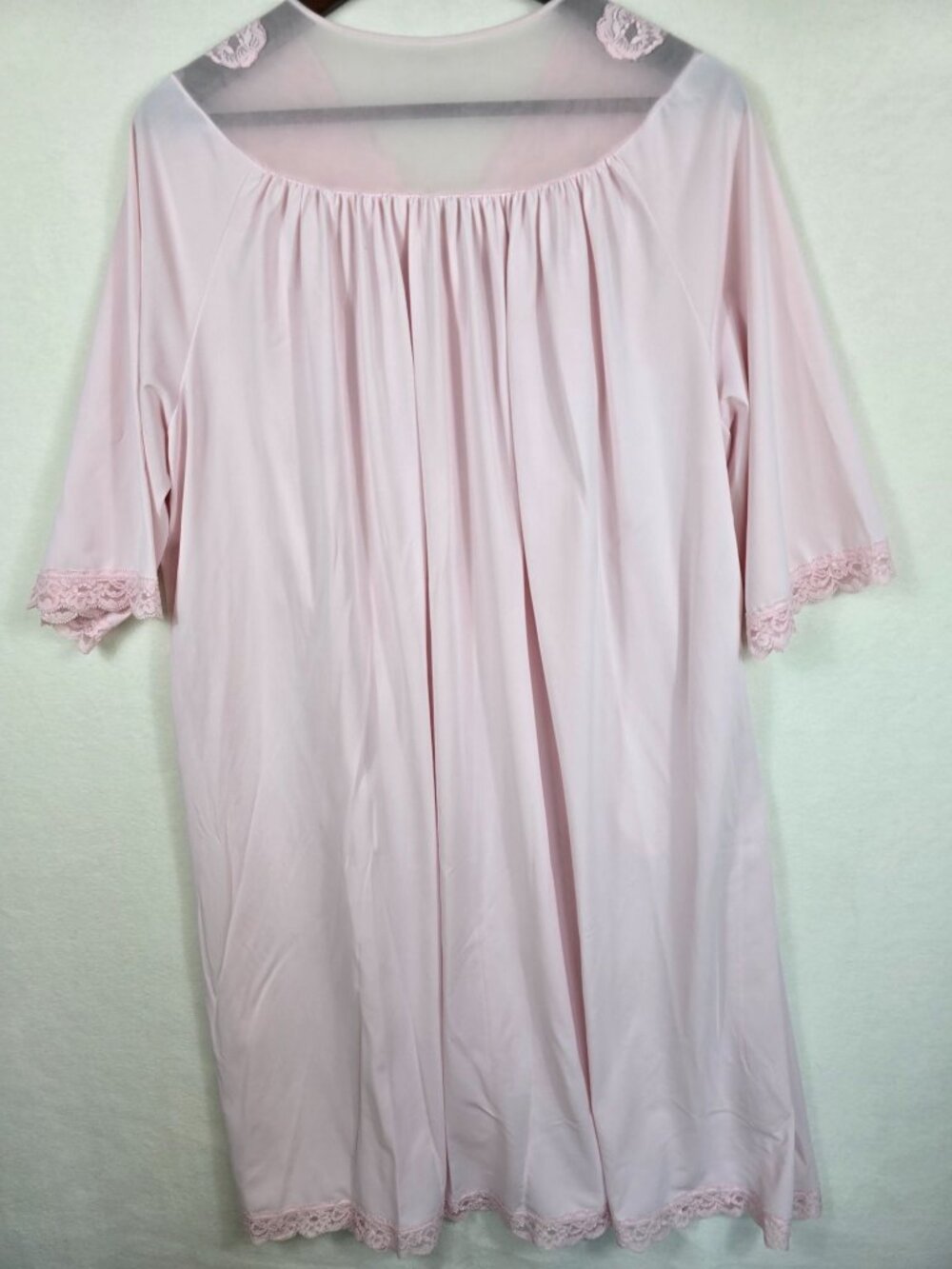 Vintage Long Pink Lace Trim Nightgown With Pockets & Button Front Large - Picture 5 of 5